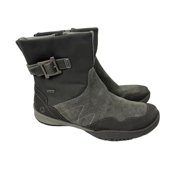 Merrell Albany Sky Boots Womens Size 7 Waterproof Black Suede Gray Ankle Winter - Picture 1 of 9